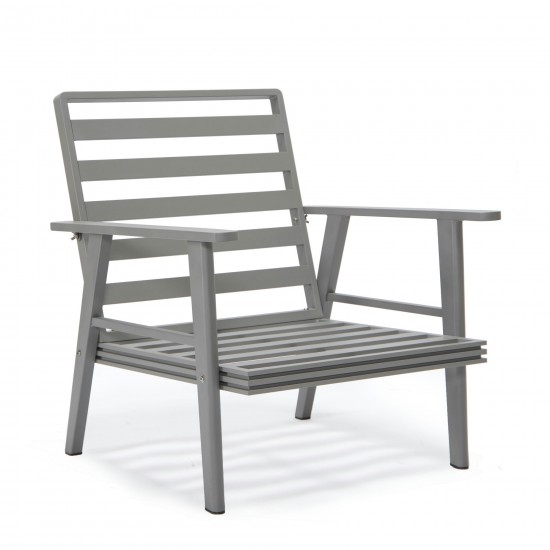 LeisureMod Walbrooke Modern 3-Piece Outdoor Patio Set with Grey Frame Light Grey