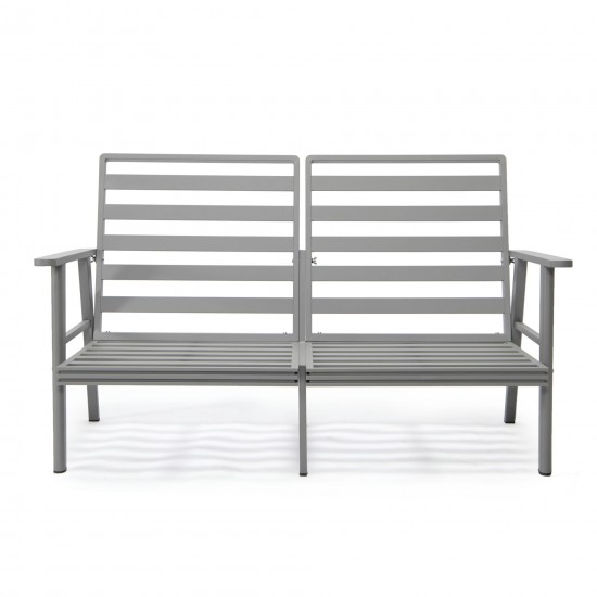 LeisureMod Walbrooke Modern 3-Piece Outdoor Patio Set with Grey Frame, Red