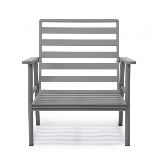 LeisureMod Walbrooke Modern 3-Piece Outdoor Patio Set with Grey Frame, Red