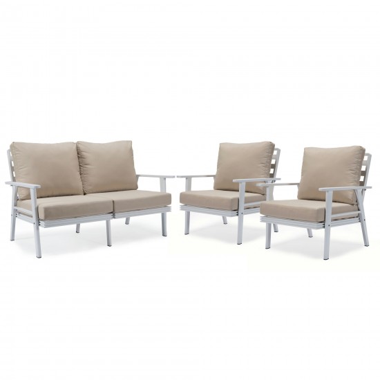 LeisureMod Walbrooke Modern 3-Piece Outdoor Patio Set with White Frame, Beige