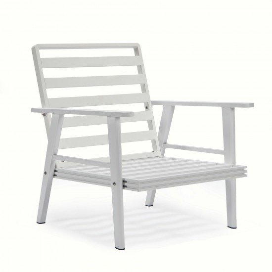 LeisureMod Walbrooke Modern 3-Piece Outdoor Patio Set with White Frame, Beige