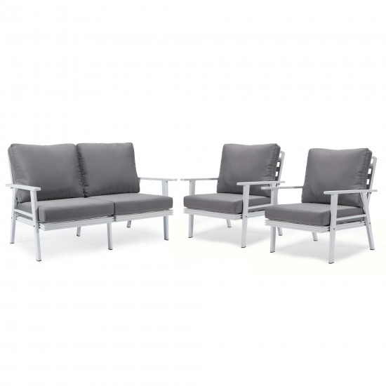 LeisureMod Walbrooke Modern 3-Piece Outdoor Patio Set with White Frame, Grey