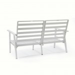 LeisureMod Walbrooke Modern 3-Piece Outdoor Patio Set, White Frame, Light Grey
