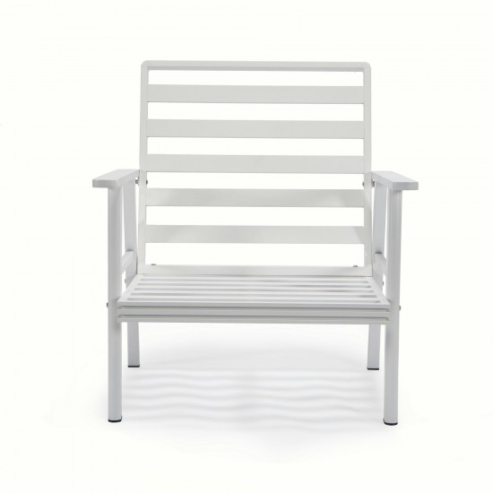 LeisureMod Walbrooke Modern 3-Piece Outdoor Patio Set, White Frame, Light Grey