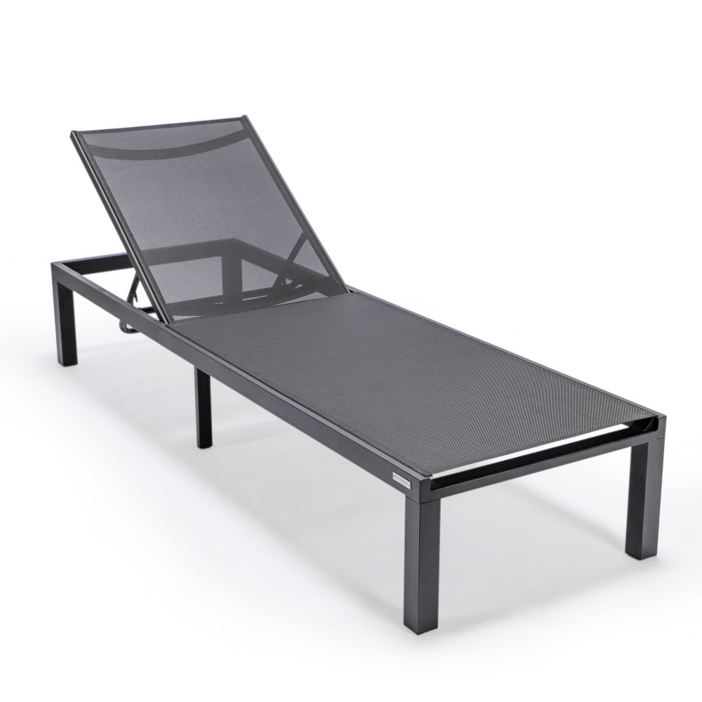 LeisureMod Marlin Patio Chaise Lounge Chair With Black Frame, Set of 2, Black