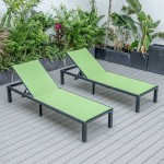 LeisureMod Marlin Patio Chaise Lounge Chair With Black Frame, Set of 2, Green