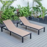 LeisureMod Marlin Lounge Chair With Black Frame, Set of 2, Light Brown