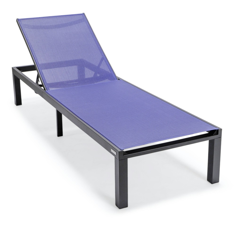 LeisureMod Marlin Patio Chaise Lounge Chair With Black Frame Set of 2, Navy Blue