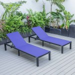 LeisureMod Marlin Patio Chaise Lounge Chair With Black Frame Set of 2, Navy Blue