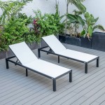 LeisureMod Marlin Patio Chaise Lounge Chair With Black Frame, Set of 2, White