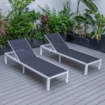 LeisureMod Marlin Patio Chaise Lounge Chair With White Frame, Set of 2, Black