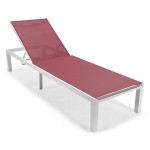 LeisureMod Marlin Patio Chaise Lounge Chair With White Frame, Set of 2, Burgundy