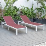 LeisureMod Marlin Patio Chaise Lounge Chair With White Frame, Set of 2, Burgundy