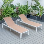 LeisureMod Marlin Lounge Chair With White Frame, Set of 2, Light Brown