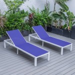 LeisureMod Marlin Patio Chaise Lounge Chair With White Frame Set of 2, Navy Blue