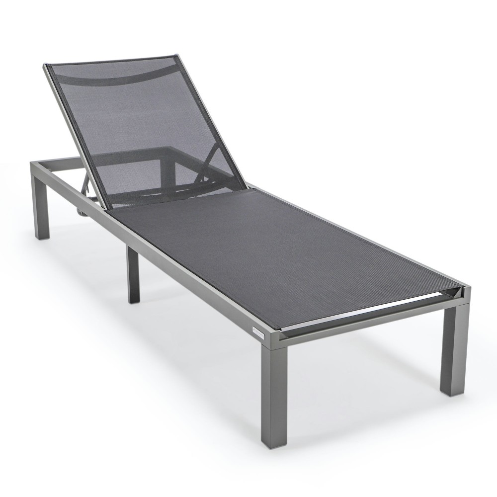 LeisureMod Marlin Patio Chaise Lounge Chair With Grey Frame, Set of 2, Black