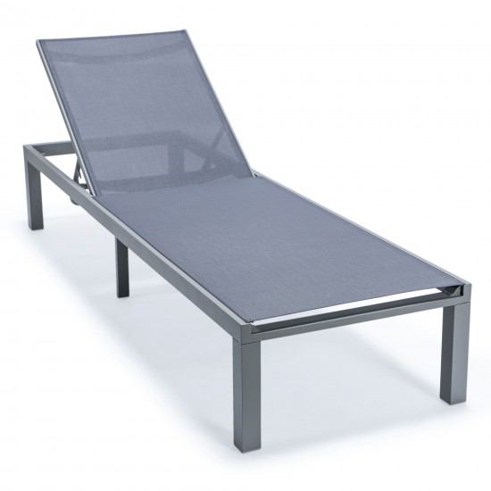 LeisureMod Marlin Patio Chaise Lounge Chair With Grey Frame, Set of 2, Dark Grey