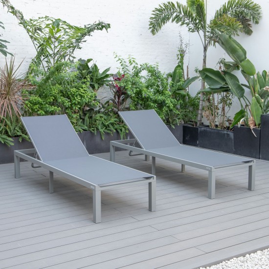 LeisureMod Marlin Patio Chaise Lounge Chair With Grey Frame, Set of 2, Dark Grey