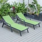 LeisureMod Marlin Lounge Chair With Armrests in Black Frame, Set of 2, Green