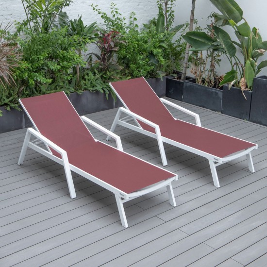 LeisureMod Marlin Lounge Chair With Armrests in White Frame, Set of 2, Burgundy