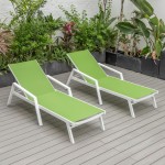 LeisureMod Marlin Lounge Chair With Armrests in White Frame, Set of 2, Green