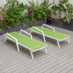 LeisureMod Marlin Lounge Chair With Armrests in White Frame, Set of 2, Green