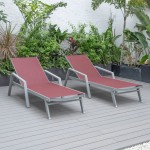 LeisureMod Marlin Lounge Chair With Armrests in Grey Frame, Set of 2, Burgundy