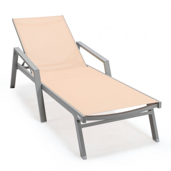 LeisureMod Marlin Lounge Chair With Armrests in Grey Frame Set of 2, Light Brown