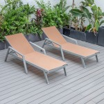 LeisureMod Marlin Lounge Chair With Armrests in Grey Frame Set of 2, Light Brown