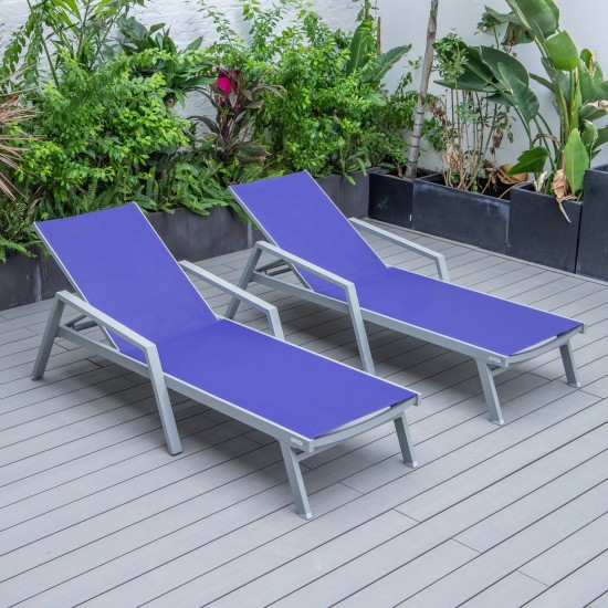 LeisureMod Marlin Lounge Chair With Armrests in Grey Frame, Set of 2, Navy Blue