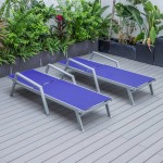 LeisureMod Marlin Lounge Chair With Armrests in Grey Frame, Set of 2, Navy Blue