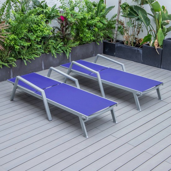 LeisureMod Marlin Lounge Chair With Armrests in Grey Frame, Set of 2, Navy Blue