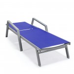 LeisureMod Marlin Lounge Chair With Armrests in Grey Frame, Set of 2, Navy Blue