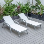 LeisureMod Marlin Lounge Chair With Armrests in Grey Frame, Set of 2, White
