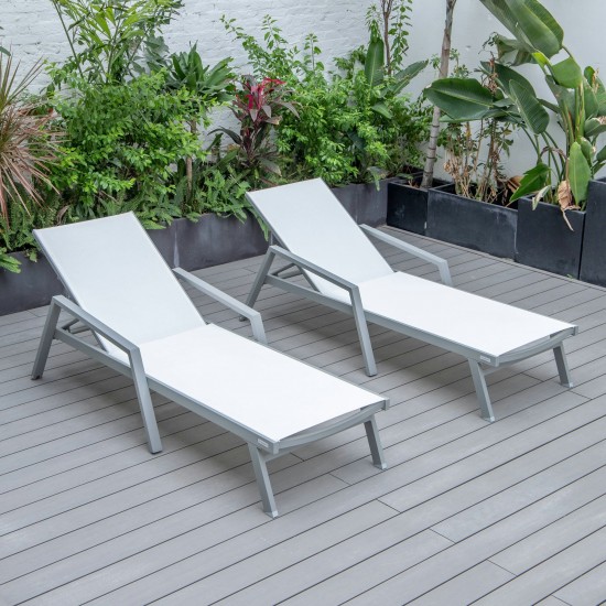 LeisureMod Marlin Lounge Chair With Armrests in Grey Frame, Set of 2, White