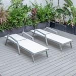 LeisureMod Marlin Lounge Chair With Armrests in Grey Frame, Set of 2, White