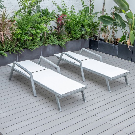 LeisureMod Marlin Lounge Chair With Armrests in Grey Frame, Set of 2, White