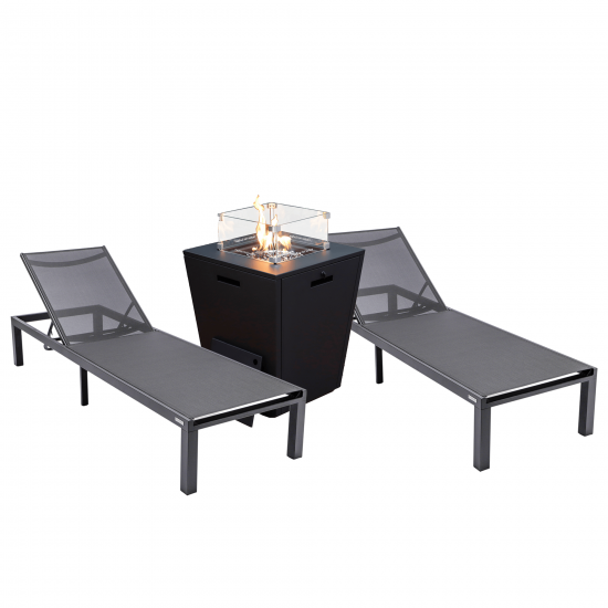 LeisureMod Marlin Outdoor Lounge Chair Set of 2 with Fire Pit, MLBLCF21-77BL2