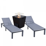 LeisureMod Marlin Outdoor Lounge Chair Set of 2 with Fire Pit, MLBLCF21-77DGR2