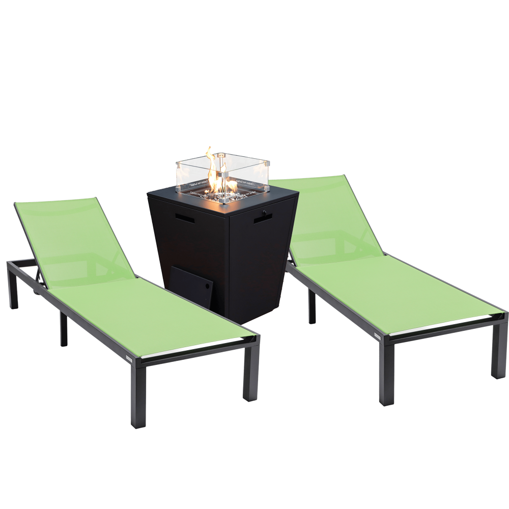 LeisureMod Marlin Outdoor Lounge Chair Set of 2 with Fire Pit, MLBLCF21-77G2