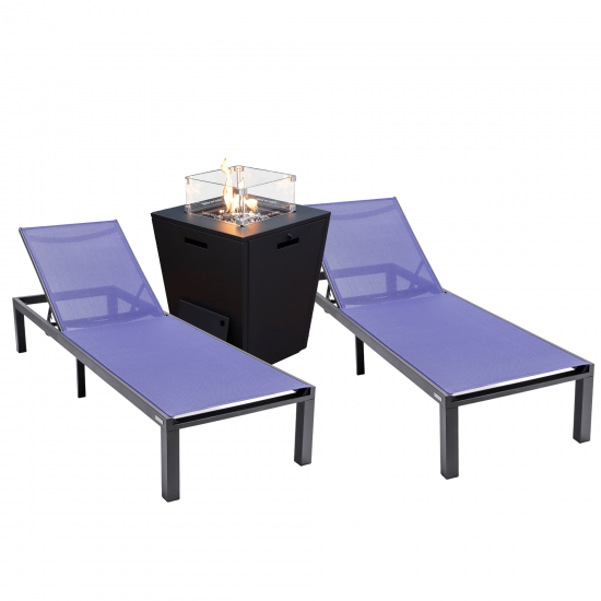 LeisureMod Marlin Outdoor Lounge Chair Set of 2 with Fire Pit, MLBLCF21-77NBU2