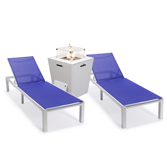 LeisureMod Marlin Outdoor Lounge Chair Set of 2 with Fire Pit, MLWCF21-77NBU2