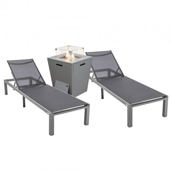 LeisureMod Marlin Outdoor Lounge Chair Set of 2 with Fire Pit, MLGRCF21-77BL2