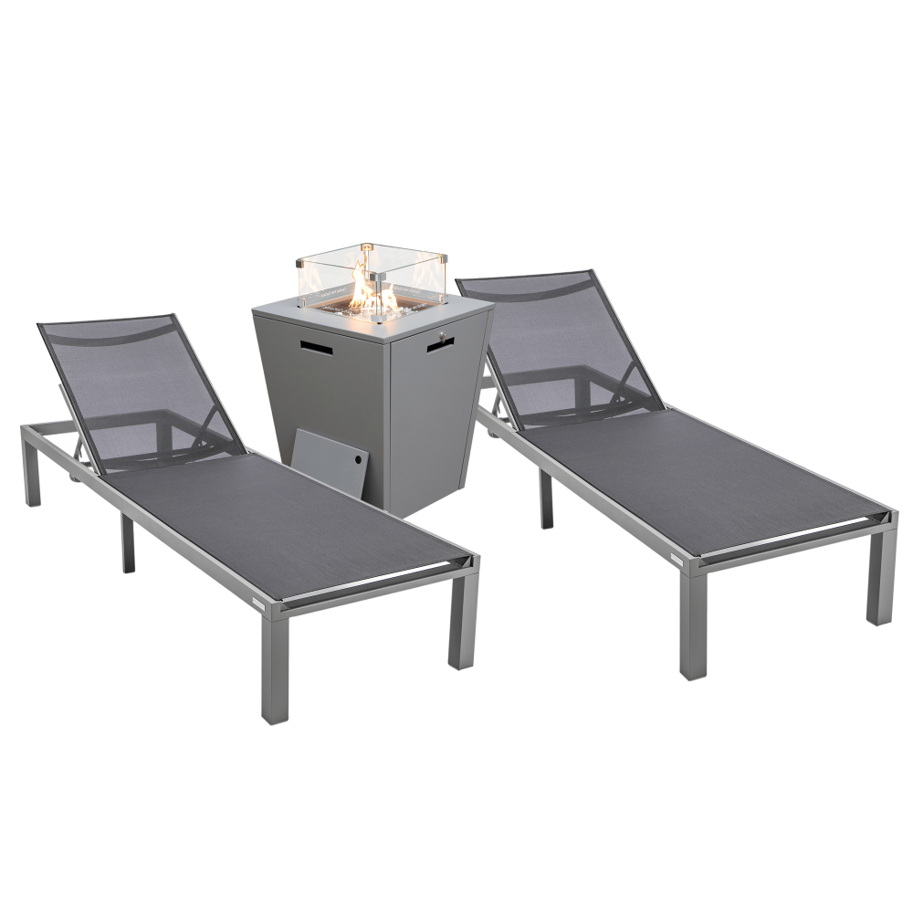 LeisureMod Marlin Outdoor Lounge Chair Set of 2 with Fire Pit, MLGRCF21-77BL2