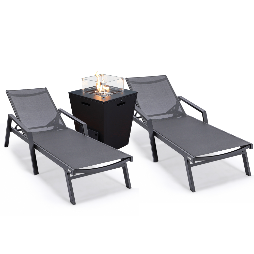 LeisureMod Marlin Outdoor Lounge Chair Set of 2 with Fire Pit, MLABLCF21-77BL2