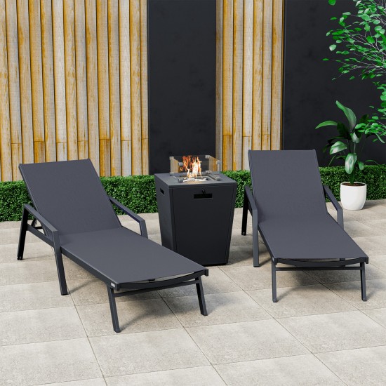 LeisureMod Marlin Outdoor Lounge Chair Set of 2 with Fire Pit, MLABLCF21-77BL2