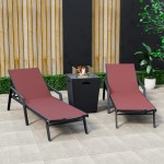 LeisureMod Marlin Outdoor Lounge Chair Set of 2 with Fire Pit, MLABLCF21-77BRG2