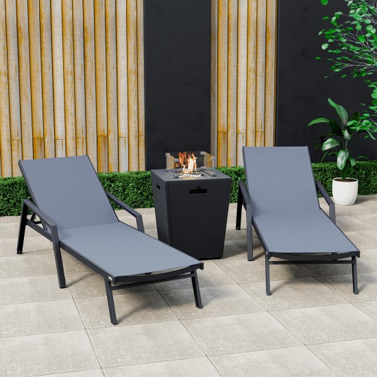 LeisureMod Marlin Outdoor Lounge Chair Set of 2 with Fire Pit, MLABLCF21-77DGR2