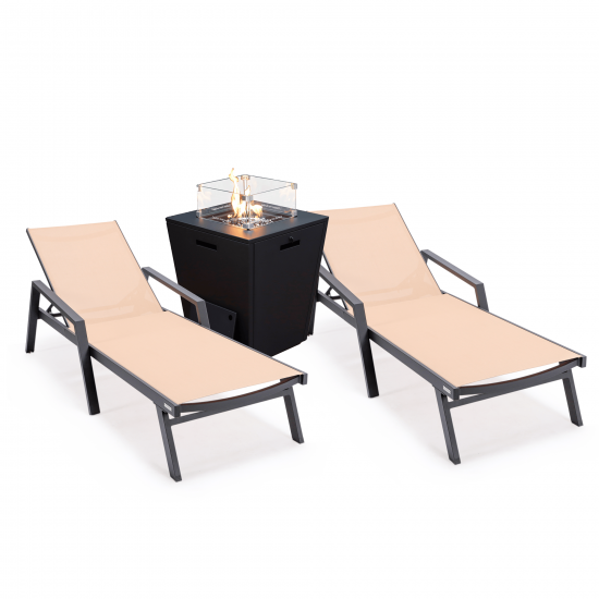 LeisureMod Marlin Outdoor Lounge Chair Set of 2 with Fire Pit, MLABLCF21-77LBR2