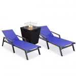 LeisureMod Marlin Outdoor Lounge Chair Set of 2 with Fire Pit, MLABLCF21-77NBU2